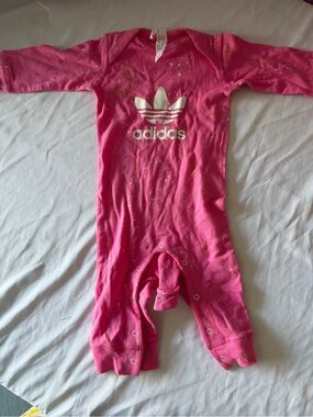 adidas Hot Pink Baby Footie with Trefoil Logo